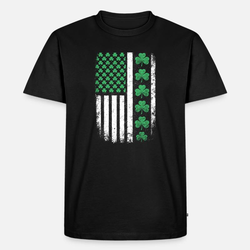 Drapeau américain du Trèfle Saint-Patrick - T-shirt Premium bio Homme - noir