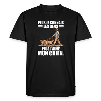 Plus j'aime mon chien : Humour et Passion - T-shirt Premium bio Homme - noir - Devant - Nico (187cm)