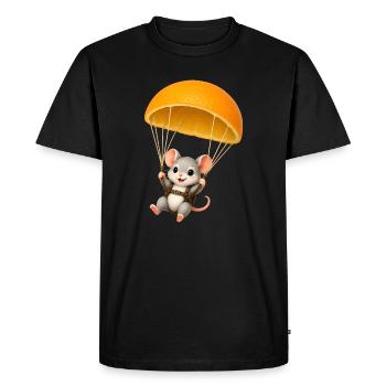 Souris mignonne avec motif Kawaii parachute orange - T-shirt Premium bio Homme - noir - Devant - Nico (187cm)