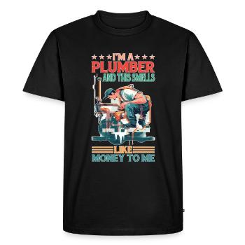 Je suis plombier et ça sent l’argent pour moi - T-shirt Premium bio Homme - noir - Devant - Nico (187cm)
