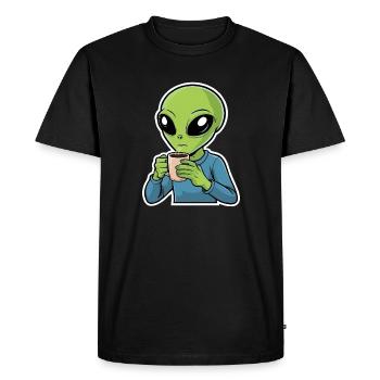 Alien with Coffee - Men's Premium Organic T-Shirt - black - Front - Nico (187cm)