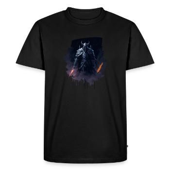 Dark knight with flames of fire as weapons - Men's Premium Organic T-Shirt - black - Front - Nico (187cm)