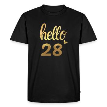 Hello 28 doré - T-shirt Premium bio Homme - noir - Devant - Nico (187cm)