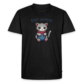 Knit Happens - Tricoter Chat Gris avec de la laine - T-shirt Premium bio Homme - noir - Devant - Nico (187cm)