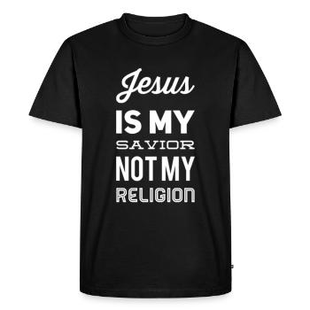 Jésus est mon Sauveur et non ma religion - T-shirt Premium bio Homme - noir - Devant - Nico (187cm)