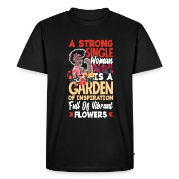 Une femme célibataire forte est un jardin de fleurs - T-shirt Premium bio Homme - noir - Devant - Nico (187cm)