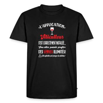 L'application viticulteur t-shirt homme humour - T-shirt Premium bio Homme - noir - Devant - Nico (187cm)