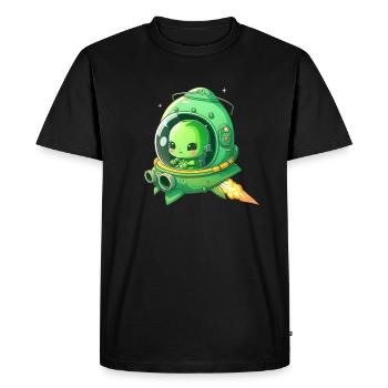 Mignon extraterrestre dans un vaisseau spatial vert - T-shirt Premium bio Homme - noir - Devant - Nico (187cm)
