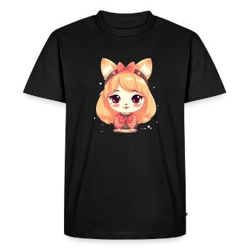 Girl with Shiba dog ears and bow - Men's Premium Organic T-Shirt - black - Front - Nico (187cm)