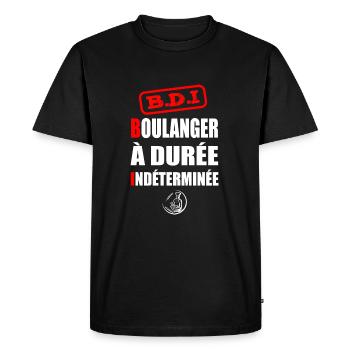 Boulanger à durée indéterminée t-shirt homme - T-shirt Premium bio Homme - noir - Devant - Nico (187cm)