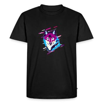 Wolf Animal Années 80 Rétro Violet - T-shirt Premium bio Homme - noir - Devant - Nico (187cm)