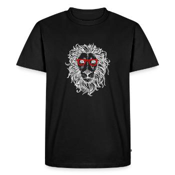 Lion ou tête de lion avec lunettes en rouge - T-shirt Premium bio Homme - noir - Devant - Nico (187cm)