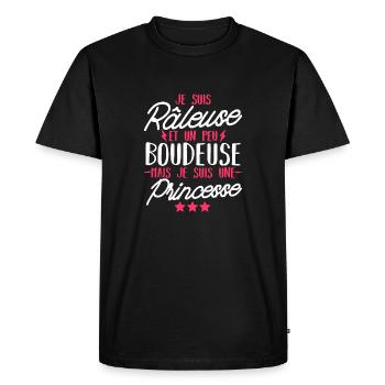 râleuse et princesse / cadeau humour fille - T-shirt Premium bio Homme - noir - Devant - Nico (187cm)