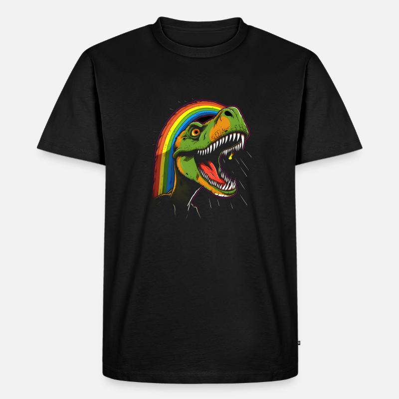 Regenbogen Tyrannosaurus - Männer Premium Bio T-Shirt - Schwarz