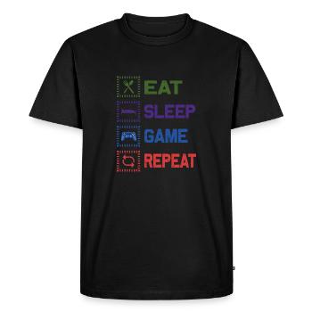 Eat Sleep Game Repeat Design - Men's Premium Organic T-Shirt - black - Front - Nico (187cm)