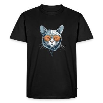 Le chat aux lunettes - T-shirt Premium bio Homme - noir - Devant - Nico (187cm)