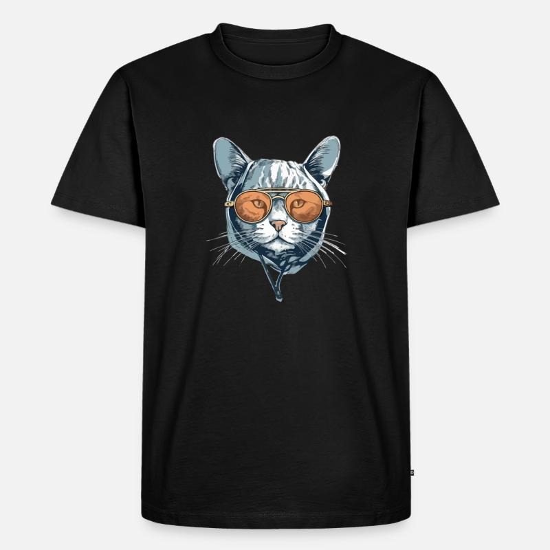 Die Katze mit Brille - Männer Premium Bio T-Shirt - Schwarz