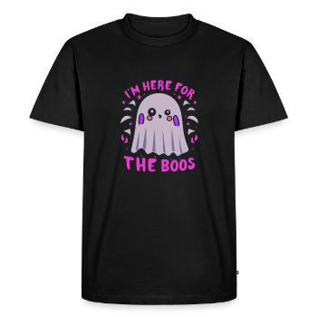 Spooky Cute Kawaii Ghost Design – Im Here For Boos - Men's Premium Organic T-Shirt - black - Front - Nico (187cm)
