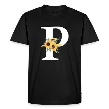 Lettre p floral tournesol - T-shirt Premium bio Homme - noir - Devant - Nico (187cm)