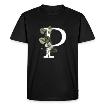 lettre p botanique vert - T-shirt Premium bio Homme - noir - Devant - Nico (187cm)