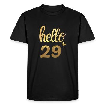 Hello 29 gold - Men's Premium Organic T-Shirt - black - Front - Nico (187cm)