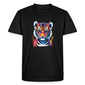 Colorful Tiger Cub – Pop Art Animal Motif - Men's Premium Organic T-Shirt - black - Front - Nico (187cm)