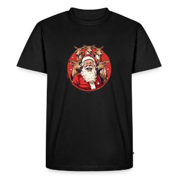Chanter le Père Noël avec des rennes - T-shirt Premium bio Homme - noir - Devant - Nico (187cm)