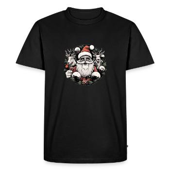 Père Noël avec cerf et lunettes de soleil - T-shirt Premium bio Homme - noir - Devant - Nico (187cm)