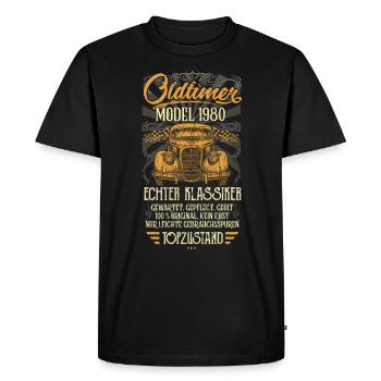 Oldtimer 1980 Anniversaire né en 1980 - T-shirt Premium bio Homme - noir - Devant - Nico (187cm)