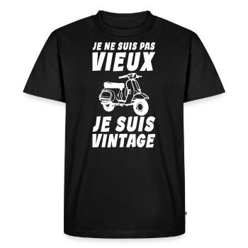Je ne suis pas vieux - Je suis vintage - Mobylette - T-shirt Premium bio Homme - noir - Devant - Nico (187cm)