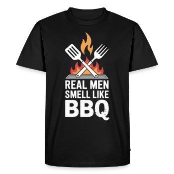 BBQ King – Real Men Smell Like Grill - Men's Premium Organic T-Shirt - black - Front - Nico (187cm)
