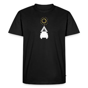 Sur le toit Camping, Soleil - T-shirt Premium bio Homme - noir - Devant - Nico (187cm)