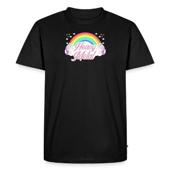 Heavy Metal licorne avec arc-en-ciel en arrière-plan - T-shirt Premium bio Homme - noir - Devant - Nico (187cm)
