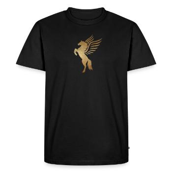Motif cheval doré avec ailes - Cheval - T-shirt Premium bio Homme - noir - Devant - Nico (187cm)