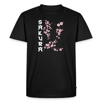 Sakura en fleurs de cerisier japonais - T-shirt Premium bio Homme - noir - Devant - Nico (187cm)
