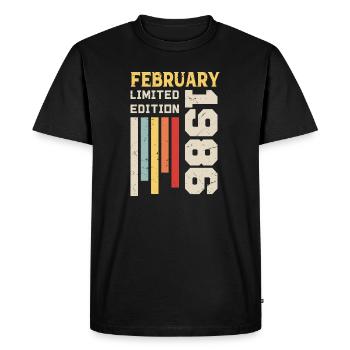 Février 1986 - Cadeau anniversaire Février 1986 - T-shirt Premium bio Homme - noir - Devant - Nico (187cm)
