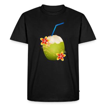 Cocktail de noix de coco décoré avec fleur & paille - T-shirt Premium bio Homme - noir - Devant - Nico (187cm)
