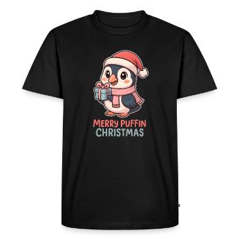Macareux Noël mignon - T-shirt Premium bio Homme - noir - Devant - Nico (187cm)