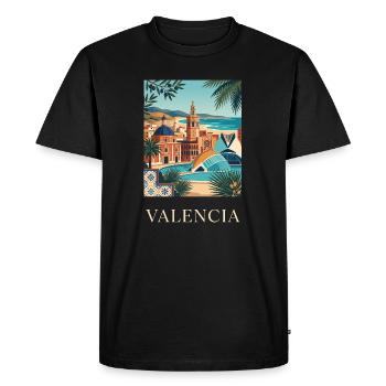 Affiche de voyage sur l’architecture côtière de Valence en Espagne - T-shirt Premium bio Homme - noir - Devant - Nico (187cm)