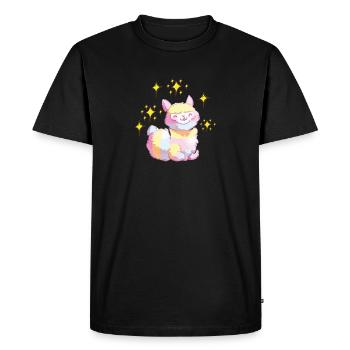 Rainbow alpaca llama stars, gift idea - Men's Premium Organic T-Shirt - black - Front - Nico (187cm)
