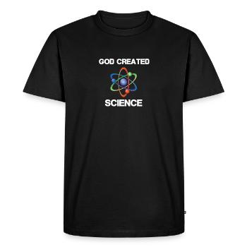 God created Science - Men's Premium Organic T-Shirt - black - Front - Nico (187cm)