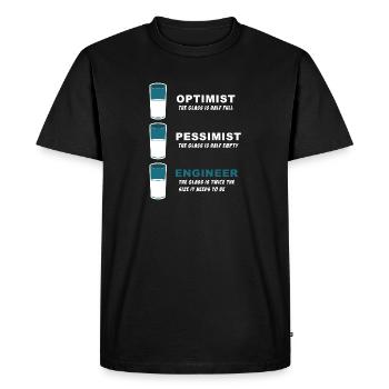 Funny Joke product for Engineers Half Full - Men's Premium Organic T-Shirt - black - Front - Nico (187cm)