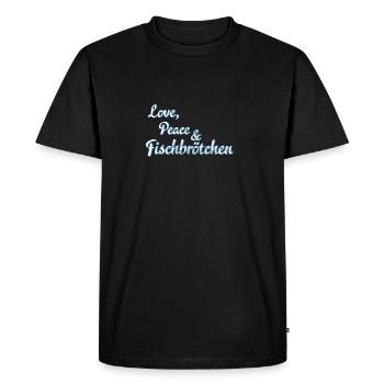 Love, Peace et petits pains de poisson - T-shirt Premium bio Homme - noir - Devant - Nico (187cm)