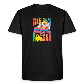 70s Seventies 1970's Costume - Men's Premium Organic T-Shirt - black - Front - Nico (187cm)