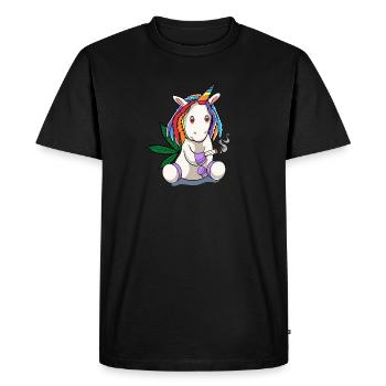 Lustiges Cannabis Weed Einhorn Geschenk Design - Männer Premium Bio T-Shirt - Schwarz - Vorne - Nico (187cm)