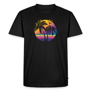 Vintage Sunset Palm Tree Gift Design Idea Beach - Men's Premium Organic T-Shirt - black - Front - Nico (187cm)