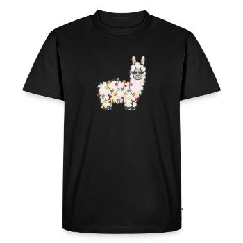 Party Lama with fairy lights - Men's Premium Organic T-Shirt - black - Front - Nico (187cm)