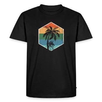 Vintage Retro California Palm Tree Design design - Men's Premium Organic T-Shirt - black - Front - Nico (187cm)