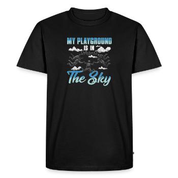 Cute & Funny Mon terrain de jeu est dans le ciel en parachute - T-shirt Premium bio Homme - noir - Devant - Nico (187cm)