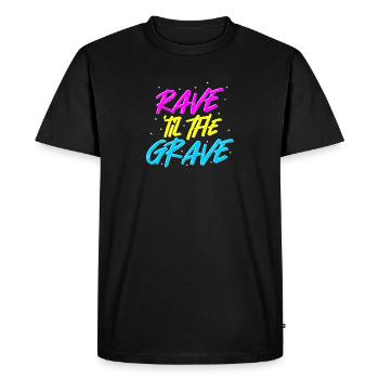 Rave til The Grave Techno Festival Outfit Ladies - Men's Premium Organic T-Shirt - black - Front - Nico (187cm)
